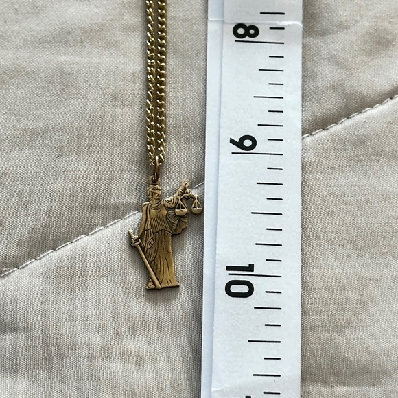 2/$20 Lady Justice, gold tone pendant & chain. 18” long. Lobster clasp. - Picture 10 of 14
